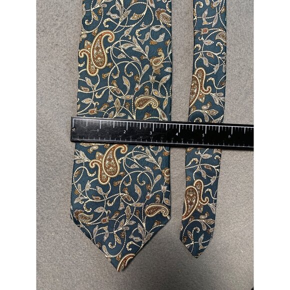 Stafford Mens Tie Silk Paisley Pattern Blue Gold Necktie - Picture 4 of 5